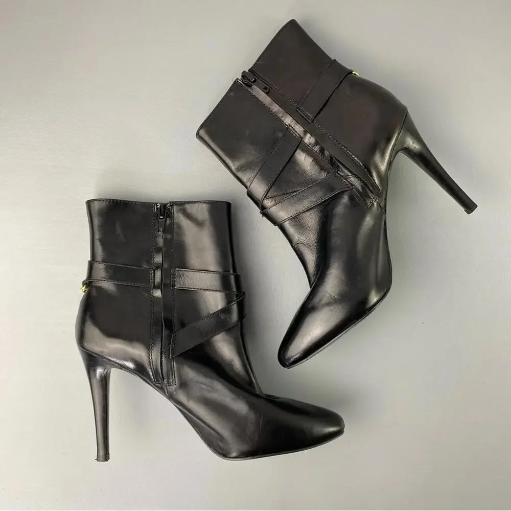 Ralph Lauren Laurie black leather ankle boots with gold tone hardware, 6B